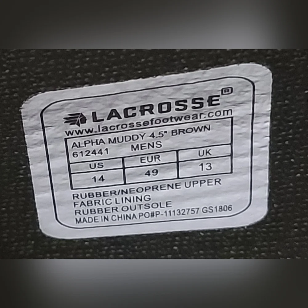 LaCrosse Alpha Muddy Waterproof Boots Men's Size 14 NWT - Picture 4 of 7